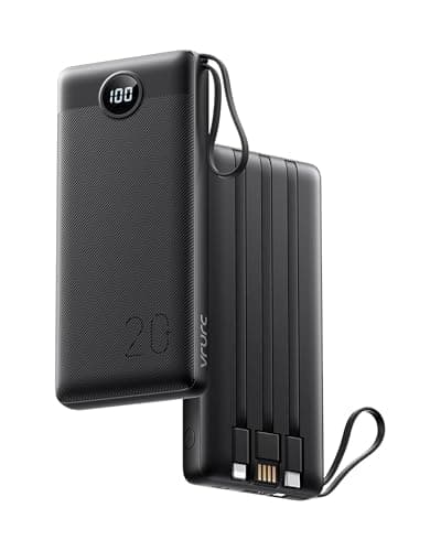 VRURC Portable Charger 20000mAh with Built in Fast Charging Cables