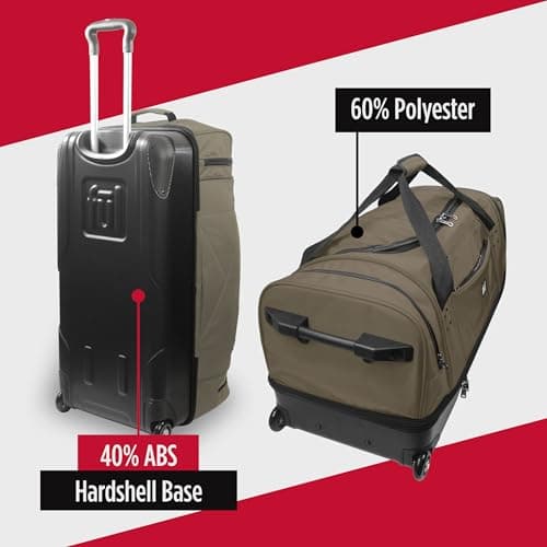 FUL Workhorse 30-Inch Rolling Duffel Bag, Split-Level Travel Luggage with Hardshell Base and Wheels, Khaki — view 4
