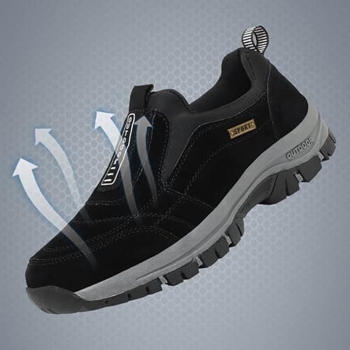 BIISDOST Orthopaedic Shoes Men's Slip On Walking Shoes with Arch Support, Lightweight Outdoor Shoes, Lightweight Work Shoes, Trainers, Outdoor Hiking Shoes, Waterproof, Extra Wide Canvas Shoes, black, — view 5
