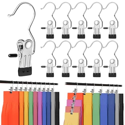Trouser Hanger Clips with Non-Slip Rubber Coating, Space Saving Travel Pants Hangers, Portable Closet Organizer for Leggings, Skirts, Shorts, Jeans, Hats & Boots (40PCS)