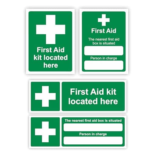 First Aid Kit Sign 4-Pack (2 Pairs) Self-Adhesive First Aid Sign/First Aid Sticker Pack for Commercial Premises Health and & Safety Signage