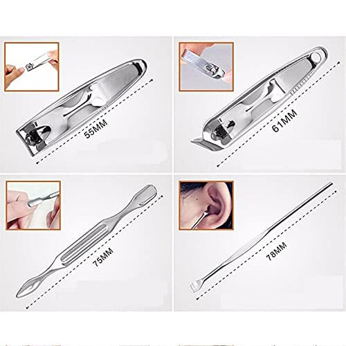 Professional Manicure Set, 7 Pieces Portable Nail Clippers & Eyebrow Grooming Kit, Stainless Steel Nail Care Tools with Luxurious Leather Case for Travel & Home — view 3
