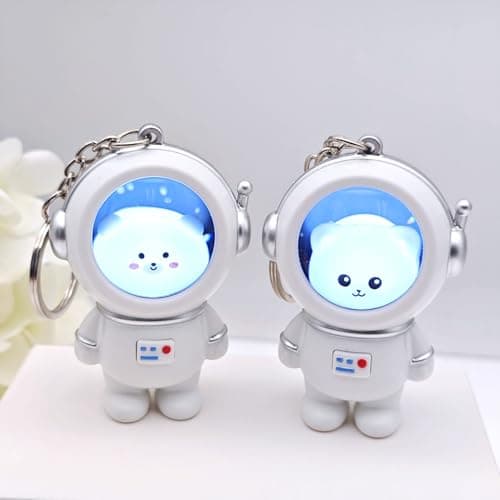 JZK 2x LED Cartoon astronaut keychain, cute spaceman key ring for backpack, space themed gift, bithday party favours giveaways thankyou gift, class prize — view 6