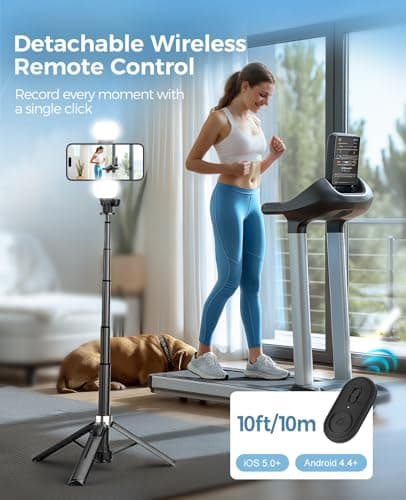 RISEOFLE 43'' Selfie Stick Tripod with Light, All-in-One Portable & Extendable Cell Phone Tripod Stand with Wireless Remote, Selfie Stick for iPhone/Samsung/Smartphone/Camera — view 6
