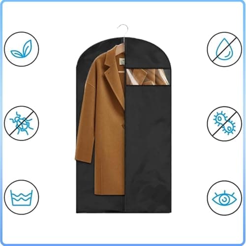 3 Pcs Suit Covers, Clothes Cover in Black, Garment Bags with Clear Window, Zipper, Fold-Able, Washable, Dust-Proof for Home Wardrobe Storage — view 3