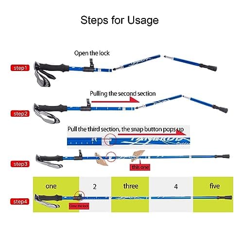 ThreeH Pair of 2 Hiking Poles Trekking Poles Foldable Walking Sticks for Men Women Lightweight Collapsible Climbing Poles for Backpacking Camping Black — view 5