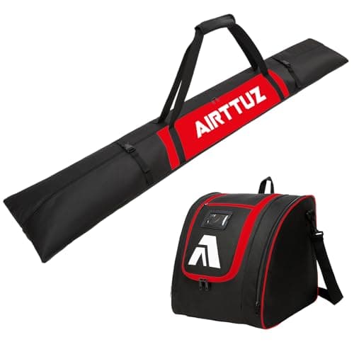 AIRTTUZ Ski Bag and Boot Bag Combo, Water-Resistant Ski Boot Travel Bag Fit Skis Up to 200 cm & Boots Size 13 With 5mm Foam Ski Gear Bag. (blk/red)