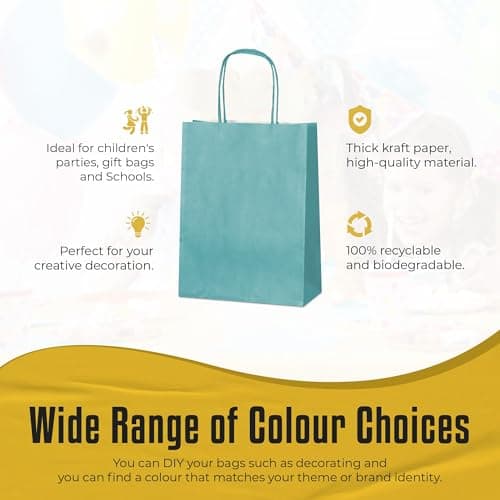 Thepaperbagstore 10 Dusty Teal Paper Bags with Twist Handles, 18x22x8cm — view 3