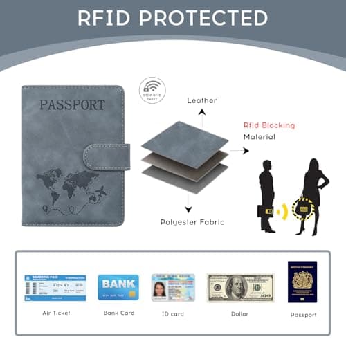 ILIYAH Passport Holder PU Leather RFID Blocking Passport Cover Travel Wallet Case with Card Slot & Elastic Strap Passport Covers (Grey MG) — view 3