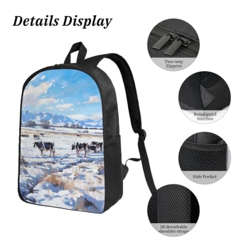 HETPLKD Cow Outdoors Backpack Set 3 PCS - 17 Inch Laptop Backpack with Lunch Bag, Waterproof Daypack Insulated Lunch Box Large Capacity Coin Pouch Personalized Gift — view 5
