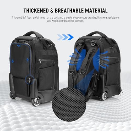 Neewer 2 in 1 Camera Roller Bag with Detachable Shockproof Dividers Retractable Handle Waistband Rain Cover Water Resistant Robust Carry On Backpack for Camera Tripod Flash Lens Laptop, Black, PB027 — view 4