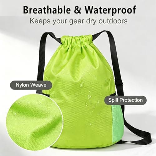 Toced Drawstring Bag, Unisex Large Sports Backpack String Drawstring PE Bags, Sport Gym Sack have Two Side Pockets, Travel Beach Swim School Bag with Waterproof (Green) — view 5