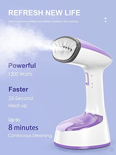 Reemix Steamer for Clothes, Folding Handheld Design Garment Wrinkles Remover, 20g/min Strong Penetrating Steam, 25-Sec Fast Heat-up, for Home, Office and Travel (Pink) — view 2