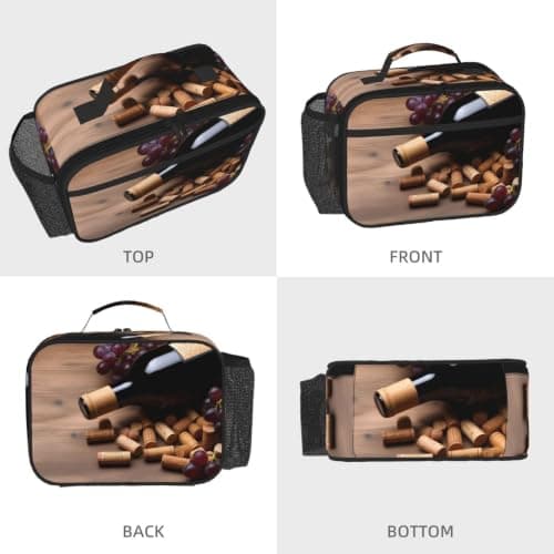 FHEDVBN Wine Bottle Corks Grapes Lunch Bag Insulated Lunch Box Reusable — view 2
