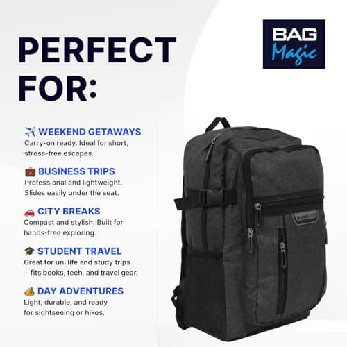 Bordlite RYANAIR 40x20x25cm Carry On Underseat Cabin Backpack - Airline Approved Travel Rucksack - Approved for EasyJet, Jet2, RyanrAir, Virgin Atlantic, KLM (Black) — view 4