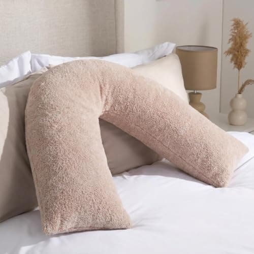 OHS V Pillow Teddy Fleece Orthopaedic Sleeping Pregnancy Pillow, Natural
