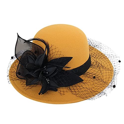 Women's Wool Bucket Hat Floral Winter Hat Yellow