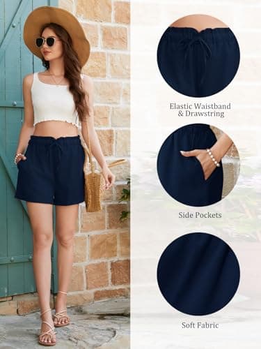 Vorvowry Women High Waist Casual Shorts with Pockets Drawstring Waist Loose Fit for UK Ladies Summer Shorts Navy Blue S — view 5