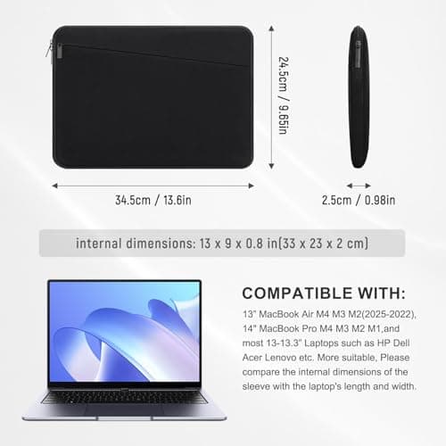 HEDUGO 13 Inch Laptop Sleeve Portable Laptop Case with Accessory Pocket Compatible with 13" MacBook Air M4 M3 M2 M1/Pro M2 M1, 14" MacBook Pro Soft Carrying Cover Padded Computer Pouch Cover — view 5