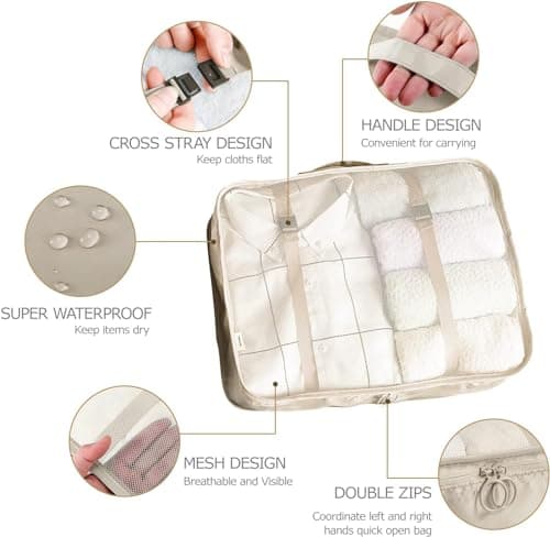 LANSKLBD 6/8 Set Packing Cubes for Suitcases Travel Luggage Packing Organizers,Travel Accessories Essentials Luggage Organizer with Shoe/Tioletry/Laundry Bag (Beige, 6 set) — view 2