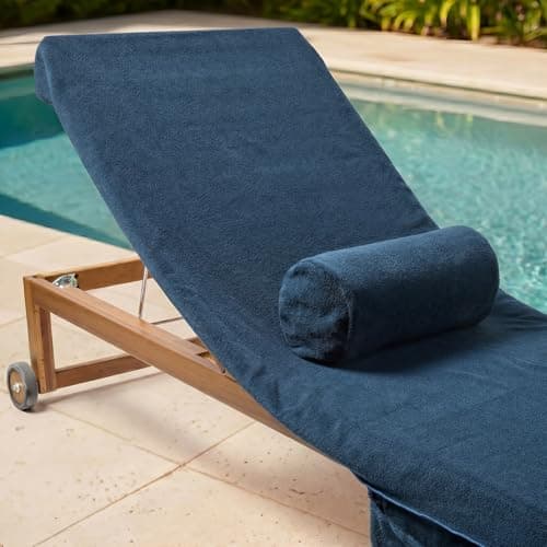 OHS Inflatable Bolster Pillow, Lightweight Compact Sun Lounger Cushion with Microfibre Cover Neck Roll Pillows for Head & Back Support Outdoor Cushions Travel Pillow Poolside Beach Accessories, Navy — view 3