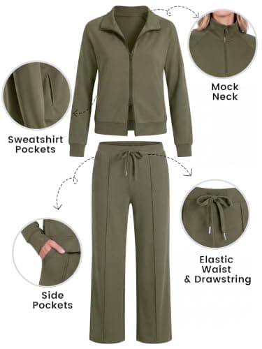 Casly Lamiit 2 Piece Tracksuits for Women Zip Up Lounge Travel Sets, Olive — view 2