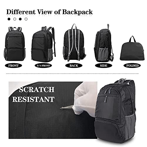 Dewellyoo Lightweight Hiking Backpack, Foldable Outdoor Camping Hiking Travel Multi-functional Camping Trekking Rucksack Travel Climbing Mountaineer Outdoor Sport Daypack Bag for Men Women (Black) — view 5
