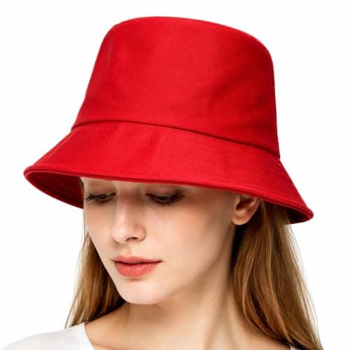 Votuda Classic Cotton Bucket Hat for Men & Women – Lightweight Breathable Sun Hat UPF 50+ Packable Summer Beach Fishing Travel Hat (Unisex, One Size, Red)