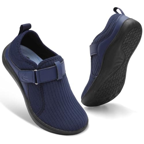 Women’s Wide Fit Barefoot Walking Shoes Zero Drop Comfort Trainers with Adjustable Strap Breathable Non-Slip Shoes Navy 8 UK