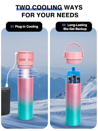 SUNMON Electric Insulin Cooler Travel Case, Intelligent Medication Cooler for Travel Auto-Cooling and Temp Control Medicine Refrigerator with USB Charger & Biogel (Glitter Pink) — view 2