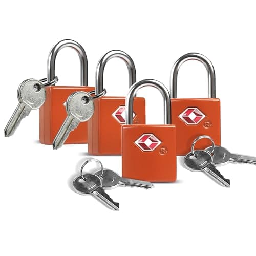 UP Security TSA Locks for Luggage with Keys, Luggage Locks TSA Approved 4 Pack, International Travel Essentials, Small Padlock with Key, Mini Padlock for Suitcase, Backpack, Orange, Compact Minimalist