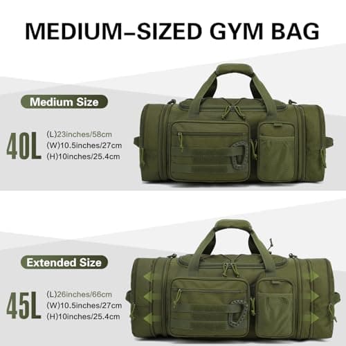 Tonruyn Tactical Duffle Bag Backpack for Men 40-45L Expandable Military Travel Duffel & Sports Holdall Gym Bag with Shoe Compartment Wet Pocket Medium Weekender Overnight for Camping Luggage, Green — view 3