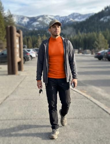 Zengjo Mens Thermal Base Layer Mock Neck Top(Orange,L) — view 4