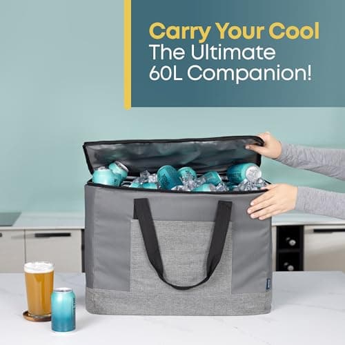 Fineway 60L Large Cool Bag - Thermal Large Cooling Bag with Shoulder Strap, Insulated Shopping Bags for Frozen Food - Water-Resistant Freezer Bags for Shopping, Grocery, Picnic, Camping, Beach, Travel — view 2