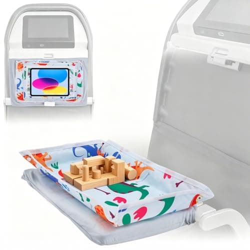 Bpyhebe Airplane Tray Cover Kids, Car Seat Tray with Transparent Tablet Pocket for Kids Travel, Toddler Airplane Travel Essentials(Dinosaur)