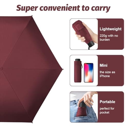 Vicloon Travel Mini Umbrella for Purse,6 Ribs Mini Umbrellas,Coating Layer Fabric Blocking UPF 50 UV Protection 99.9% Compact Folding Purse Umbrella, Travel Sun Umbrellas Lightweight Small Compact — view 3