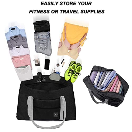 Foldable Travel Bag, 2 Pack Foldable Travel Duffel Bags, Waterproof Carry On Luggage Bags, Large Capacity Multifunctional Storage Bag, Suitable for Sports, Gym, Vacation, Black — view 5