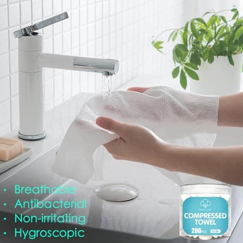 200 Pcs Mini Compressed Disposable Face Towel, Hand Wipe, Camping Towel, Portable Coin Tissue for Travel/Home/Outdoor Activities (8X8.5in) — view 3
