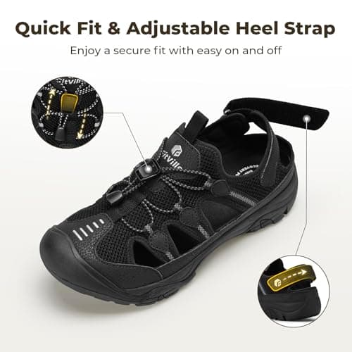 FitVille Mens Outdoor Walking Sandals Wide Fit Shoes,Black,7,W — view 5