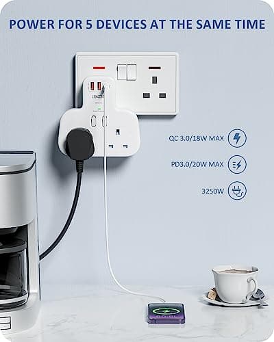 LENCENT Double Plug Adaptor With 3 USB Slots, Multi Plug Extension 2 Way — view 6