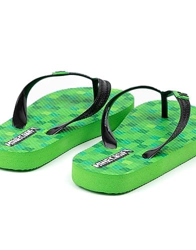 Minecraft Creeper Kids Sandals | Green Flip Flop Sliders For Boys & Girls | Block Pixel Game Villain Summer Shoes | Fun Slip-on Beach Footwear Merchandise Gift for Children and Teens — view 4