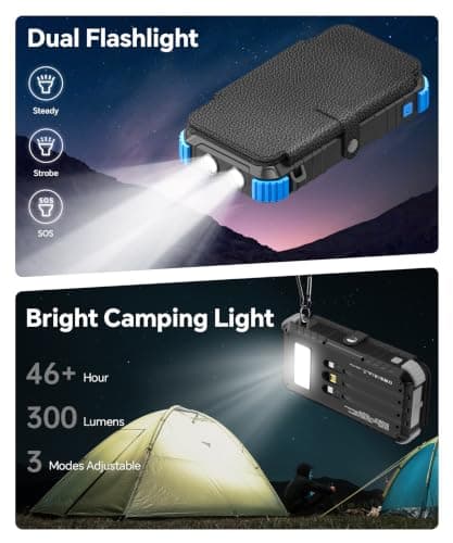 Solar Power Bank 20000mAh with 4 Panels & Built in Cables, Portable Charger with USB-C, Powerbank 15W Fast Charging 3A Output/Input for Phone, Outdoor Camping Battery Pack with Flashlight — view 6