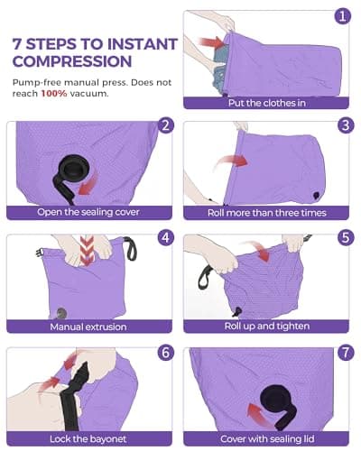 Compression Travel Laundry Bag for Dirty Clothes, Pump-Free Laundry Bag for Suitcase & Dorm, Waterproof Wet Dry Clothes Organizer, Large Capacity Space Saving Travel Bag (1 Pcs)(Purple, M) — view 4