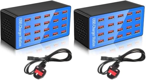 Balabaxer Blue USB Charger Station, 20-port 100W/20A multi-device USB charging station, is a versatile multi-port charger designed for smartphones, tablets, and various other devices. (Pack of 2)