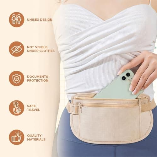 Travel Money Belt, Anti-Theft Fanny Pack, Hidden Bum Bag Under Clothes, Waist Pack with RFID Blocking for Money, Passport, Card, Mobile Phone, Keys (Black) — view 6