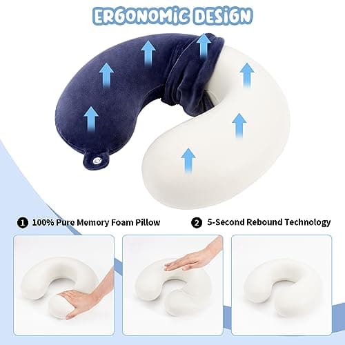 WENGX Travel Pillow Neck Pillow Memory Foam Travel Pillows Head Support Cushion for Airplane Train Car Office Travel Essential Flight Pillows for a Long Hauls Sleeping Rest (Navy Blue) — view 4