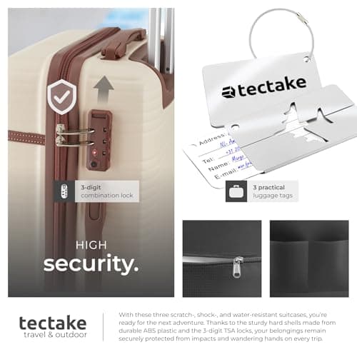 tectake® 13-Piece Suitcase Set, ABS Hard-Shell Luggage Set with Telescopic Handles, TSA Locks, 360° Wheels, Incl. M, L & XL Suitcase, Expandable Travel Bag, Toiletry Bag & 8 Packing Cubes - Cream — view 5