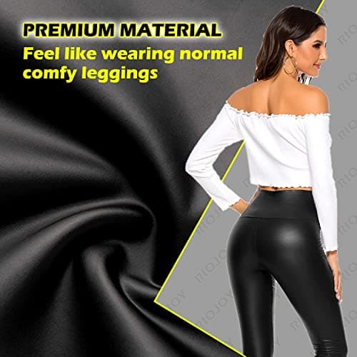 RIOJOY Faux Leather Leggings for Women Wet Look Full Length High Waist Leather Trousers, #2 Matte, M — view 5