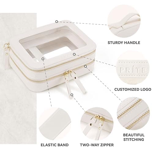 Prite Clear Makeup Bag Cosmetic Case Travel Toiletry Bag, Beige, 2 Layer — view 4