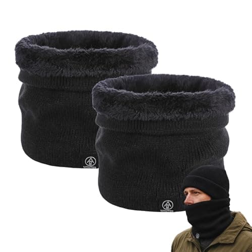 Neck Gaiter And Winter Snood, Plush-Lined Black Pull-On Design, 2-Pack